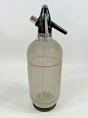 Vintage ISI Soda SYPHON Selzer Chrome Wire Mesh Glass Bottle Chainmail Barware