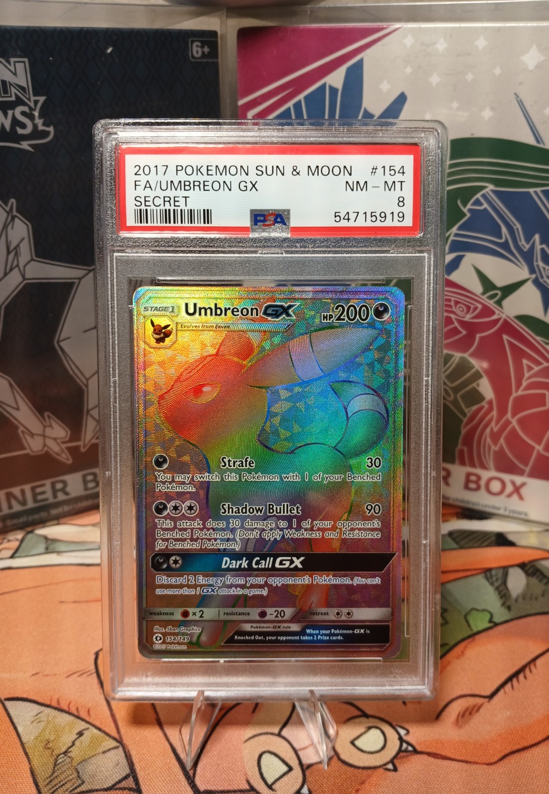2017 Pokémon Sun & Moon Umbreon GX Full Art Secret Rainbow Rare 154 PSA 8 NM-MT