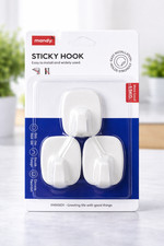 Self Adhesive Square Sticky Plastic Hooks | 6 Pieces (2 Pack of 3) - White