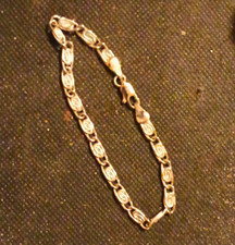 10 k white gold Figaro Chain Bracelet, Lobster Clasp, Silver
