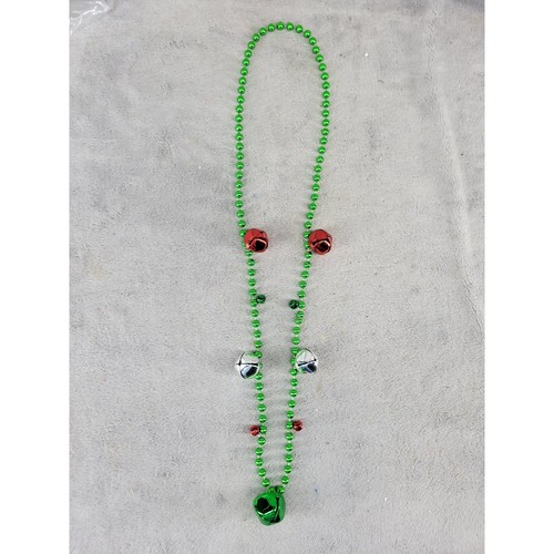 Christmas Jingle Bell Beaded Necklaces Green Red Silver Bulk Party Favors