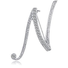 Letter Brooch Pins Initial Rhinestone Brooch for Women Crafts Silvery N
