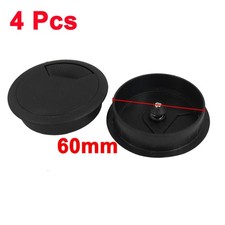 Black Round Plastic Computer Desk Grommet Cable Hole Cover 60mm 4 Pcs