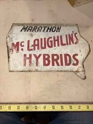 Antique Original 7  X 12   Marathon McLaughlins Hybrids Metal Seed Sign