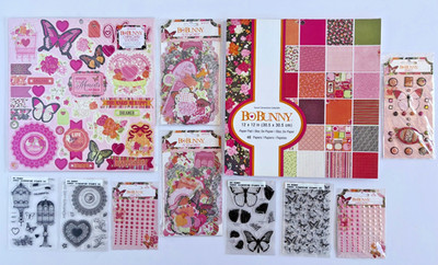 Bo Bunny Sweet Clementine Lot Paper Pad Stamps Ephemera Brads Stickers