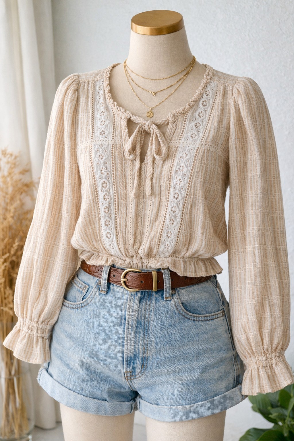 American Eagle Striped Peasant Blouse XL cottagecore fairycore Boho eyelet trim