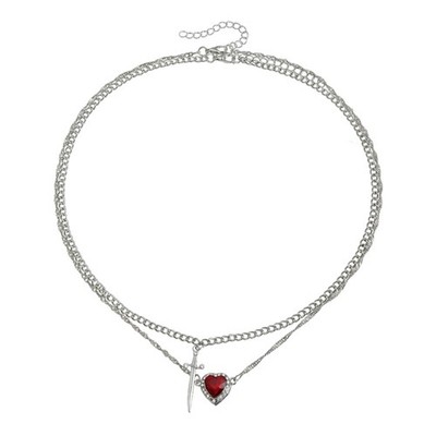 Punk Themed Black Heart Poniard Pendant Necklace For Unique Fashion Appearance