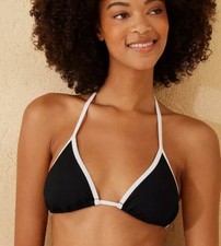Shade  Shore Women's Ribbed Contrast Binding Triangle Bikini Top Black Medium