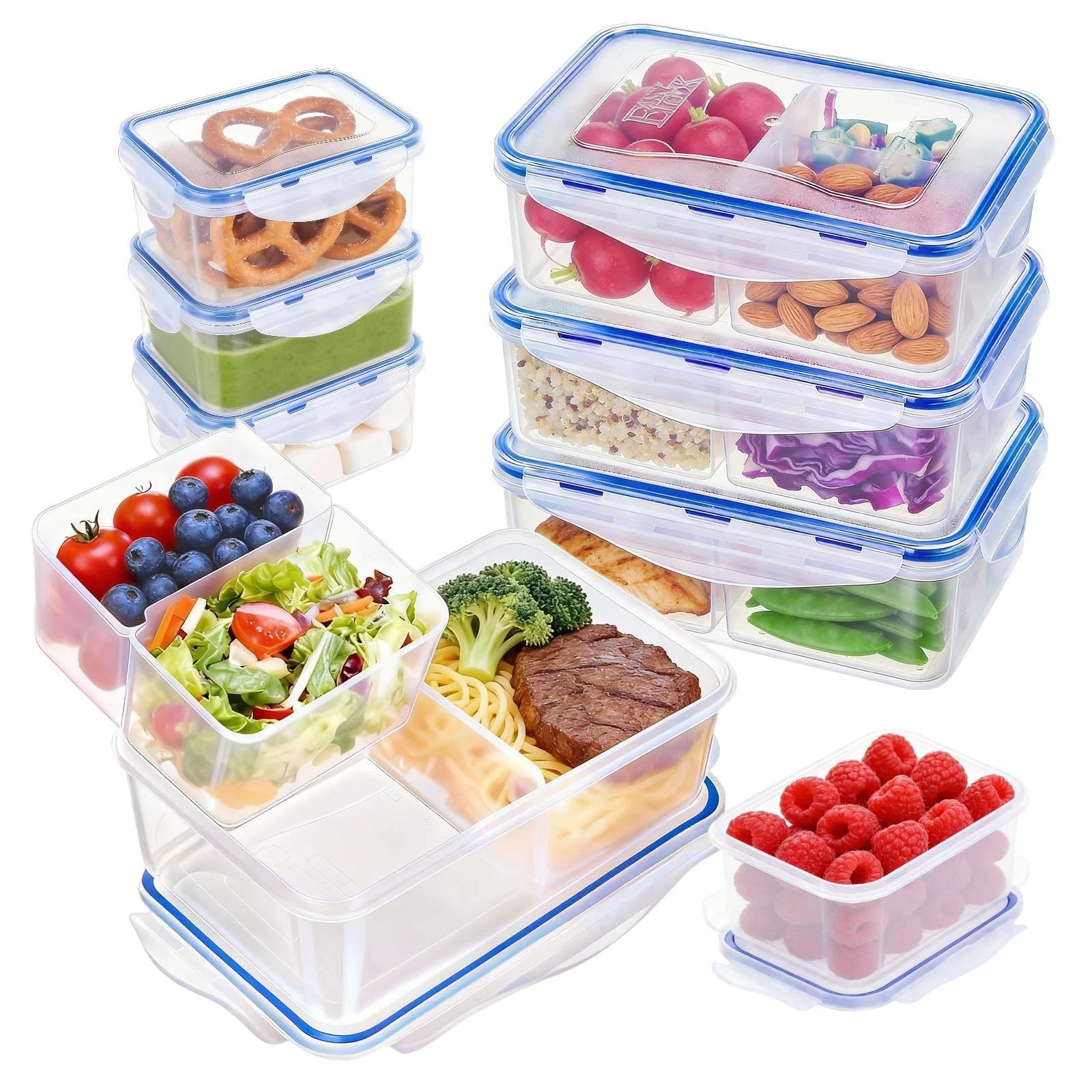 Lunch Container Set with Small Containers, 3 Compartment Food Storage for Mea...