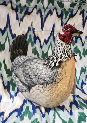 John Derian 2024 Target Edition Plush & Beaded 13'' x 14'' Novelty Chicken Pillow