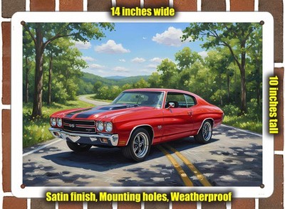 Metal Sign - 1970 Chevrolet Chevelle SS 6 Oil Painting - 14x10