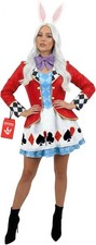 Women`s White Rabbit Costume + Ears Adult Wonderland Bunny Dress S-XL Halloween