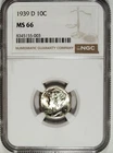 1939 D NGC MS 66 Mercury Silver Dime ☆☆ Great For Sets ☆☆ 003