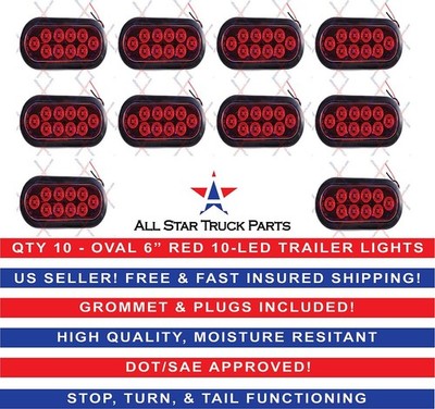 (10) Rot 6 '' Oval LED 10 Diode Rück Licht W / Öse & Stecker / Zopf Truck