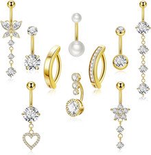 10Pcs 14K Gold Plated 14G Belly Button Rings for Women Surgical Steel Dangle Bel