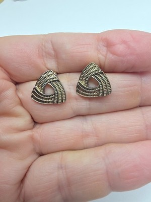 Textured Gold Tone Open Work Metal Triangle Pierced Earrings Vintage