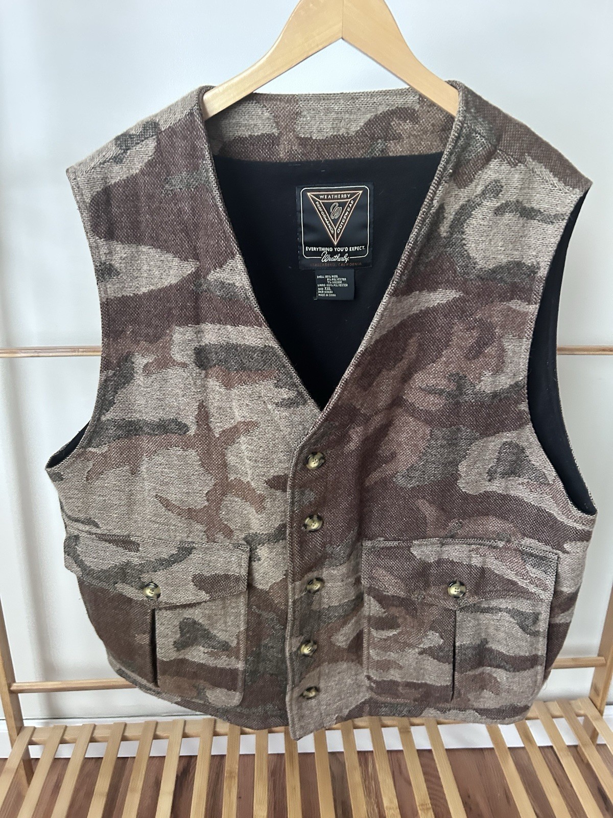 Weatherby Hunting Vest Mens 2XL Wool Blend Camo With Pockets Lined Outdoors