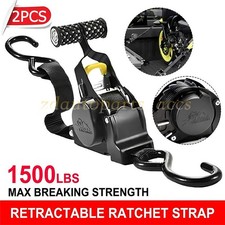    2-Pack 10FT Retractable Ratchet Tie-Down Straps  1500LBS Heavy-Duty  S-Hook