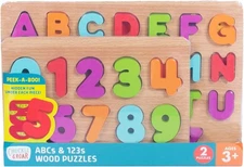 Chuckle & Roar Wooden Puzzle Set with ABC and 123 Theme