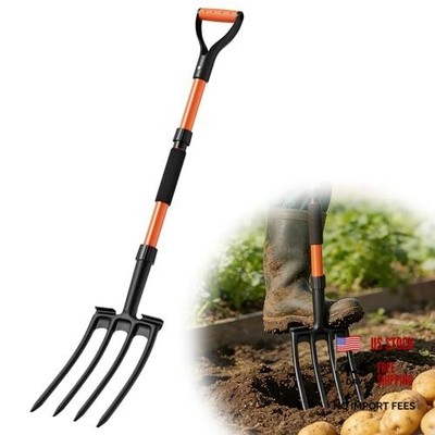 4-Tine Pitch Garden Fork with Foot Step Y 43-Inch Ergonomic Design