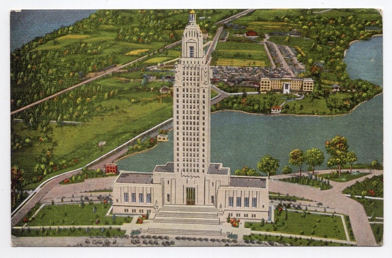 1940s? Linen - CLOSEOUT - Aerial View, State Capitol - Baton Rouge, Louisiana