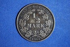 1917 A Germany 1/2 Mark Silver Coin #M25433