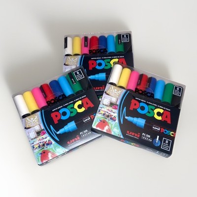 3 PACK LOT POSCA 8-Color Paint Marker Set, PC-5M Medium - 1.8-2.5mm - 24 Markers