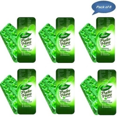 6 Strips (60 PILLS) OF DABUR PUDIN HARA ACTIVE PILLS FOR STOMACH- FREE SHIP