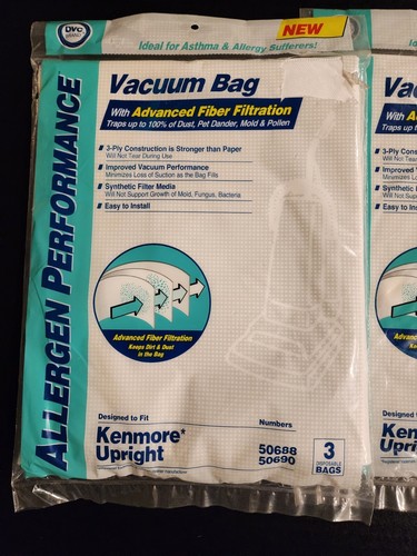 Kenmore CLOTH Vacuum Cleaner Bags Type U & O 50688, 50690 4 Bags DVC - Picture 2 of 4