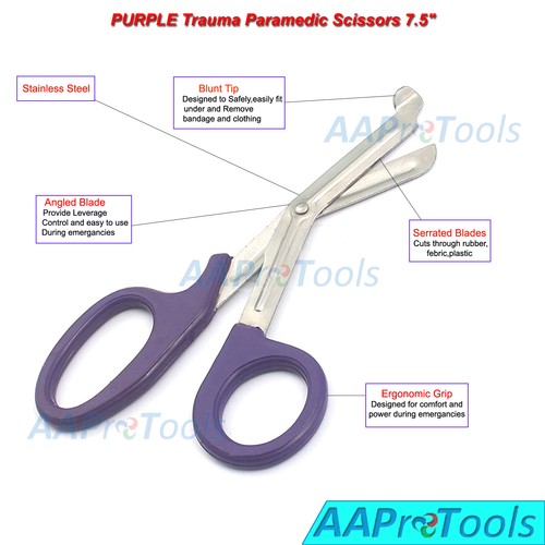 PURPLE TRAUMA PARAMEDIC SCISSORS SHEARS 7.5" + LED REUSABLE PENLIGHT PUPIL GAUGE - Picture 2 of 5