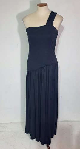 Vintage 1970s Bill Blass Collection One Shoulder Black Maxi Formal Dress Gown S - Picture 7 of 10