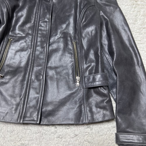 Guess Jacket Women Medium Gray Leather Biker Moto Coat Full Zip Faux Fur - Picture 2 of 12