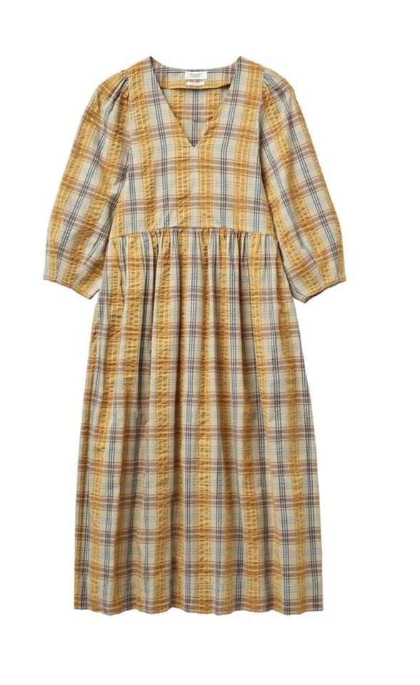 TOAST MAYA DRIFTWOOD CHECK GOLDEN MIDI DRESS SIZE 14 NEW WITHOUT TAGS