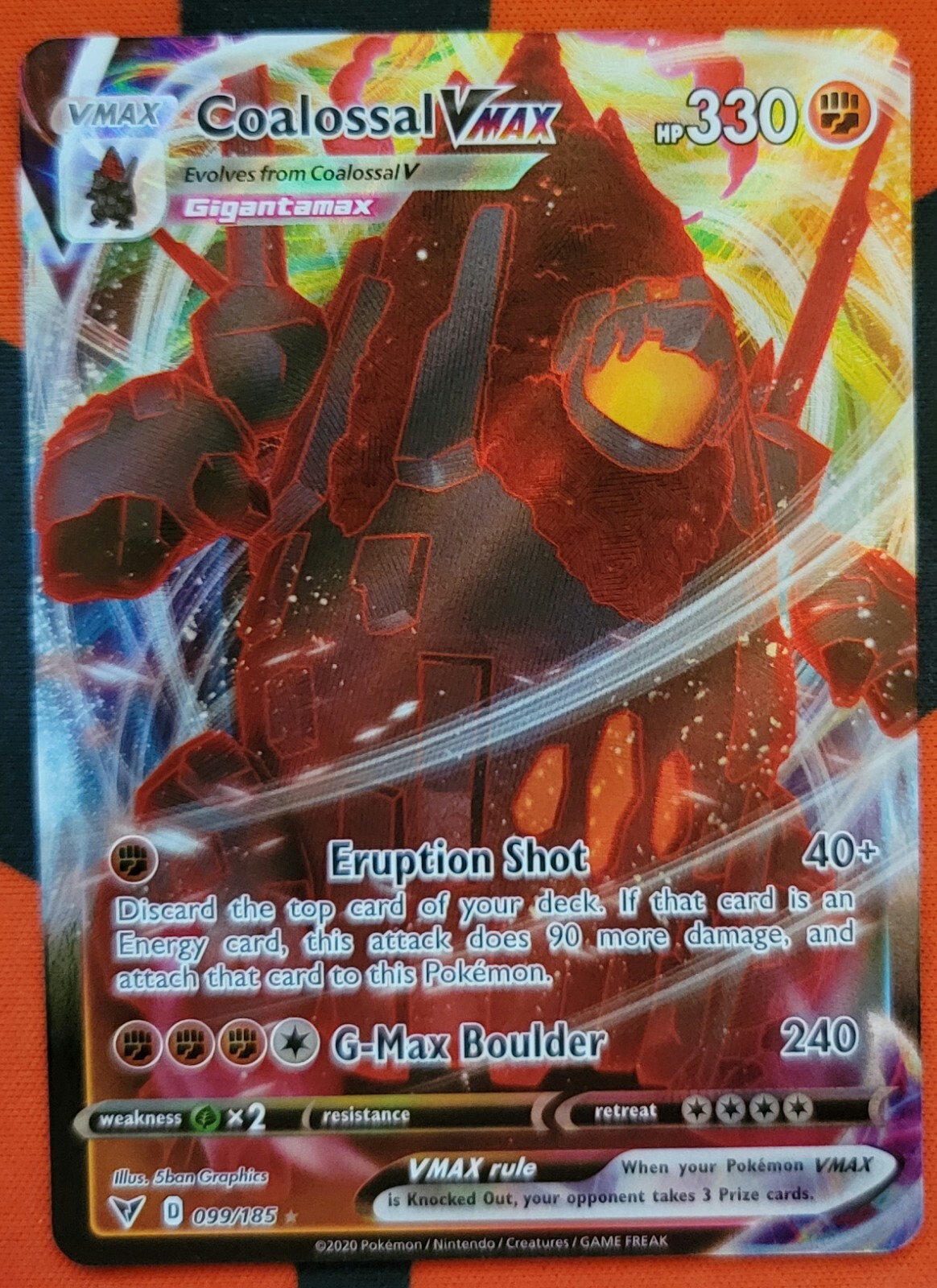 Pokemon TCG Coalossal VMAX - 099/185 Ultra Rare Vivid Voltage NM Fresh Pull