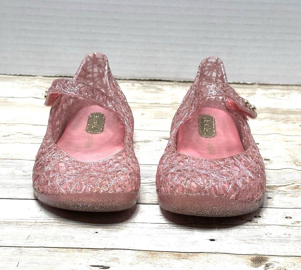 Mini Melissa Pink Glitter Jelly Shoes Mary Jane Sandals Toddler Size 10