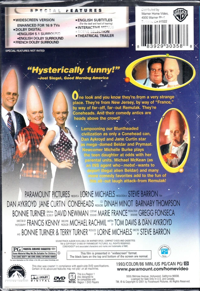 ConeHeads - Dan Aykroyd, Jane Curtin, Chris Farley , Jason Alexander --- New DVD - Image 2 of 2