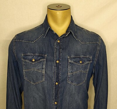 s*様 ARMANI JEANS Dark Navy Shirt Jacket Mens Armani Jeans blue long sleeve denim snap-button western shirt