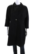 Dolce & Gabbana Womens Black Cotton Collar Textured Long Sleeve Coat Size 46