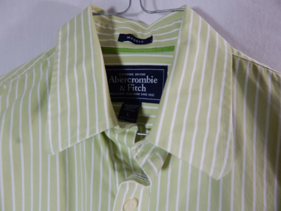 Рубашка на пуговицах мужская Abercrombie and Fitch Muscle Fit зеленая размер БОЛЬШОЙ - Изображение 3 из 4