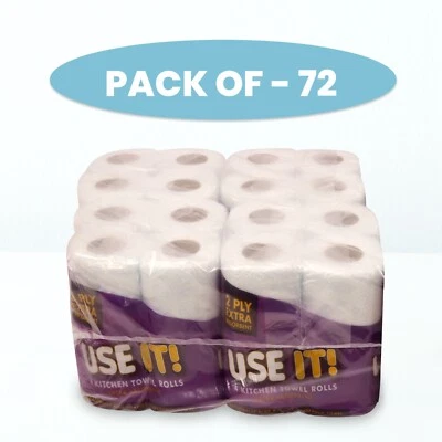 USEIT ZAPPIT 72 x Kitchen Rolls 2Ply Embossed Paper Towel White Tissue Extra Absorbent Wipes