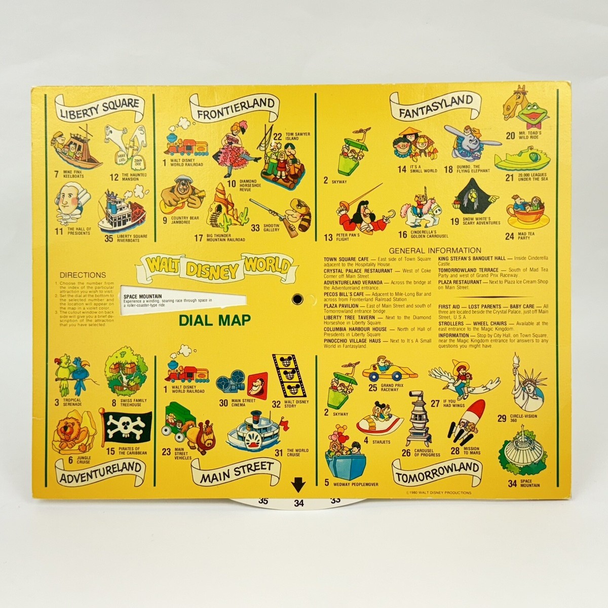 Rare 1980 WDW Magic Kingdom Dial Guide Map - Vintage Walt