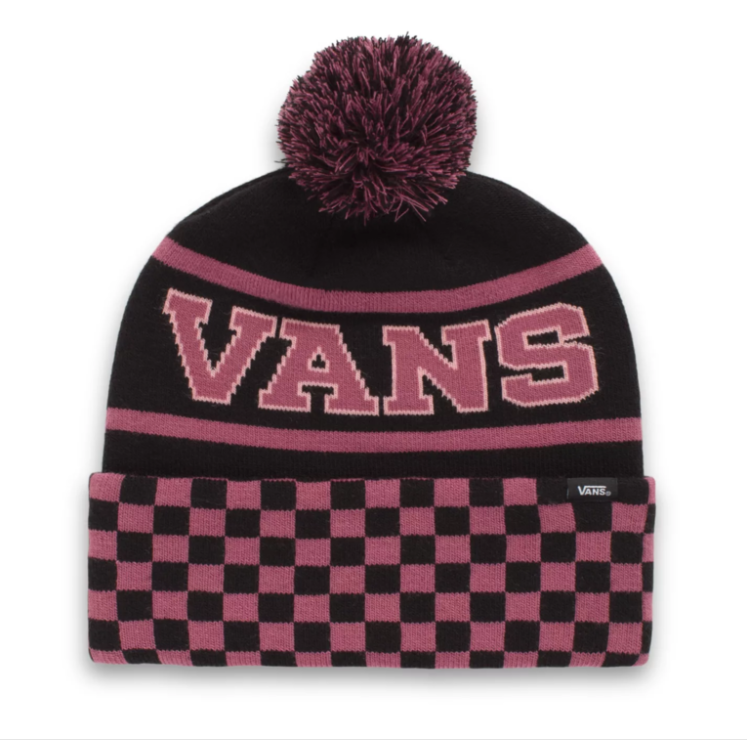 Vans Off The Wall Knit Beanie Pink Black Pom Pom Skater Old School Checkerboard