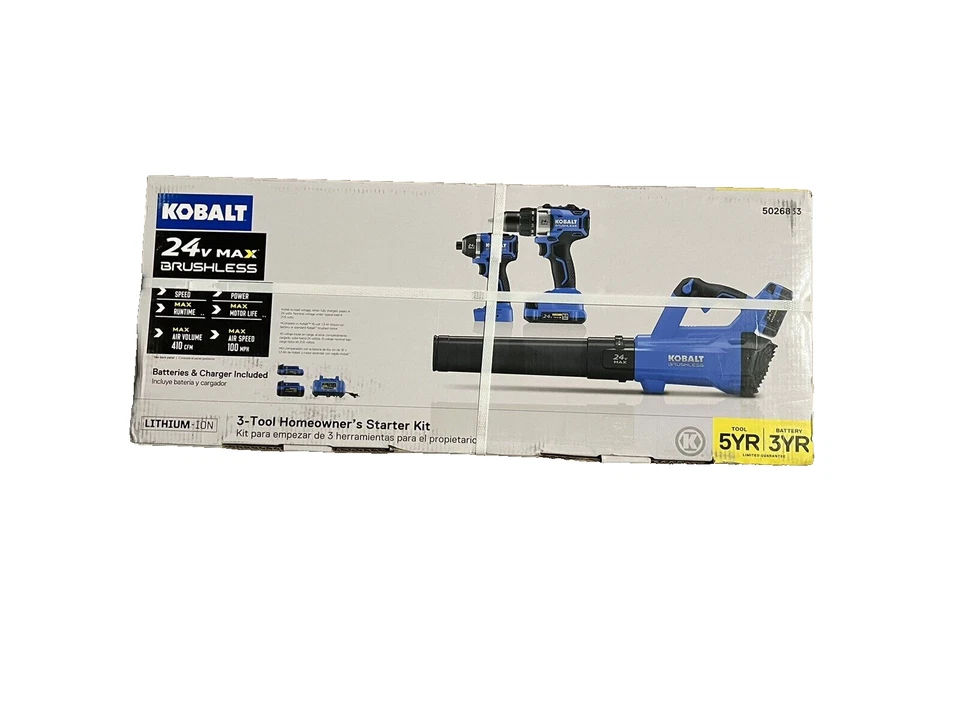 BRAND NEW Kobalt 24V Max Brushless 3pc Tool Starter Combo Kit Model #KLC 3124-03 - Image 3 of 4