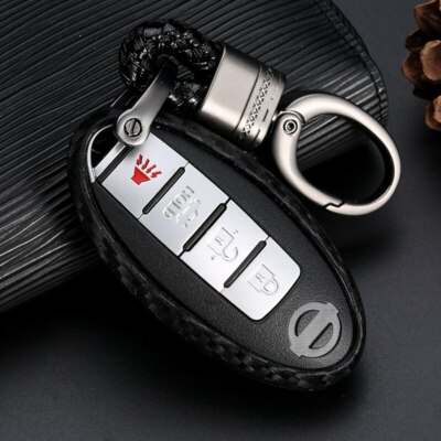 For Nissan Infiniti Car Key Fob Cover Case KeyChain Carbon Fiber Holder Shell