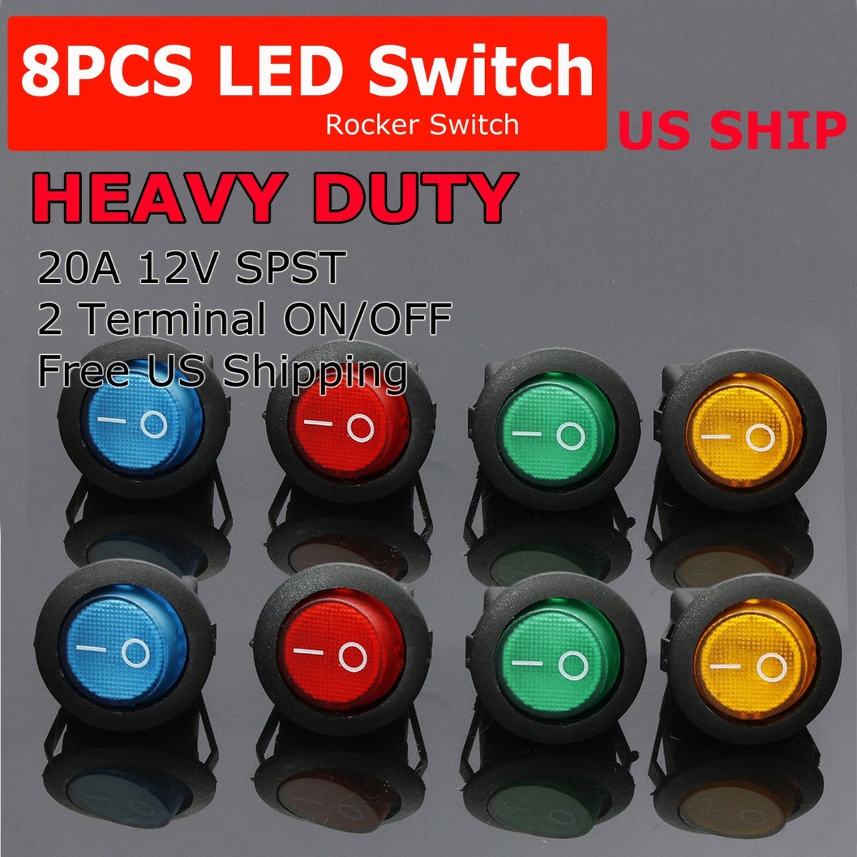 12v Switch On/off JacobsParts Blue LED Rocker Toggle Switches 12V 20A ...