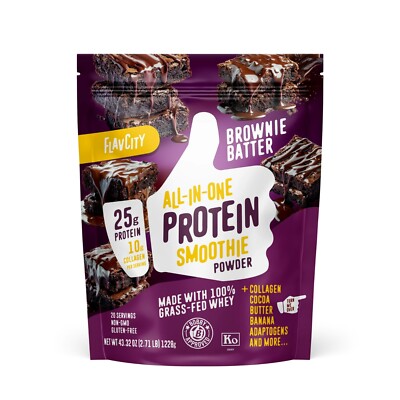 FlavCity Brownie Batter Protein Smoothie, 25g Protein, 10g Collagen, 20 Servings