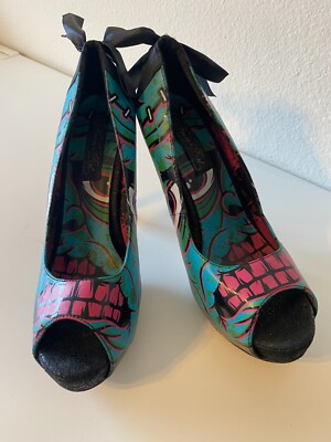 Iron Fist Zombie Frankenstein Platform High Heels Peep Toe Goth Horror  Shoes