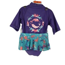 UV SKINS - GIRLS 2T - BLUE  PURPLE 3 PIECE UPF 50- SWIM SET SHADE SUN SHIRT