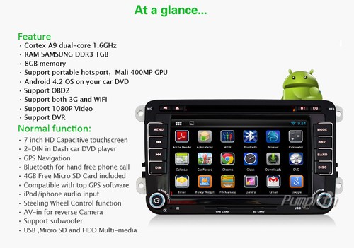 Pure Android 4.2 Car DVD Radio GPS iPod SD Stereo F/VW Jetta Tiguan Touran Caddy - Picture 3 of 7