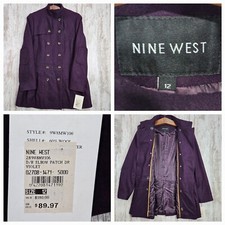 Nine West NWT Wool Blend Coat Women Size 12 Purple Mid Length Doublebreasted 